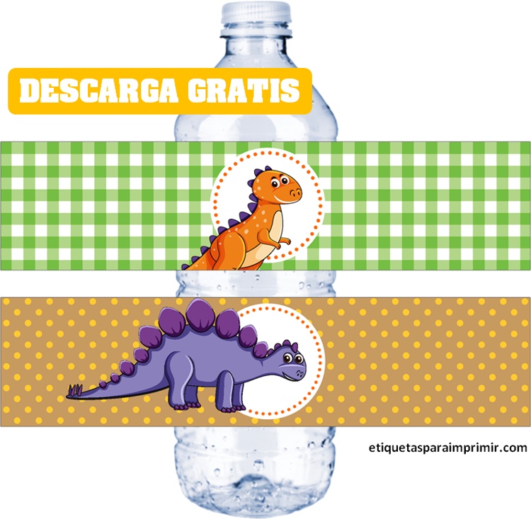 etiquetas para botellas de agua de dinosaurio