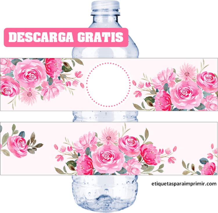 Etiquetas para botellas de agua flores