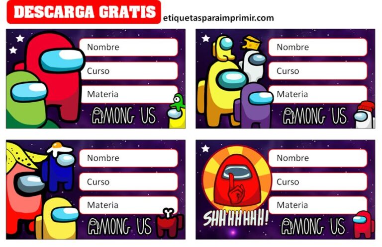 Etiquetas Escolares Among Us Etiquetas para imprimir