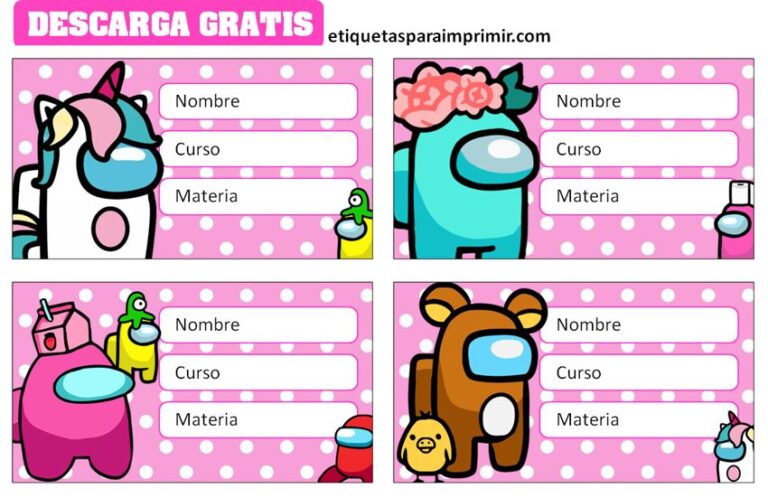 Etiquetas Escolares Among Us Etiquetas para imprimir