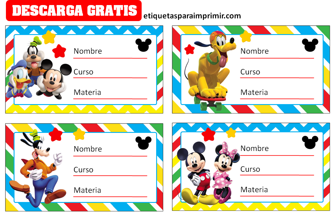 Etiquetas Escolares Mickey Mouse Etiquetas para imprimir