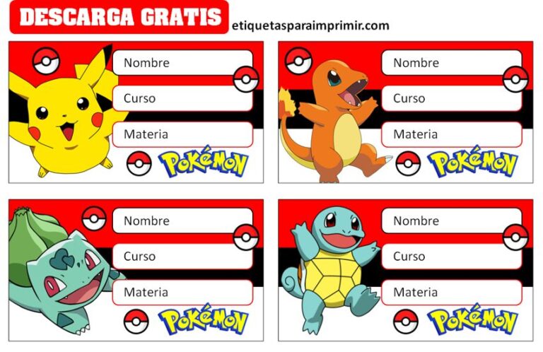 Etiquetas Escolares Pokemon Etiquetas para imprimir