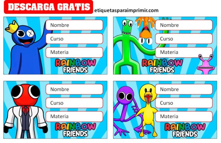 Etiquetas Escolares Rainbow Friends Etiquetas para imprimir