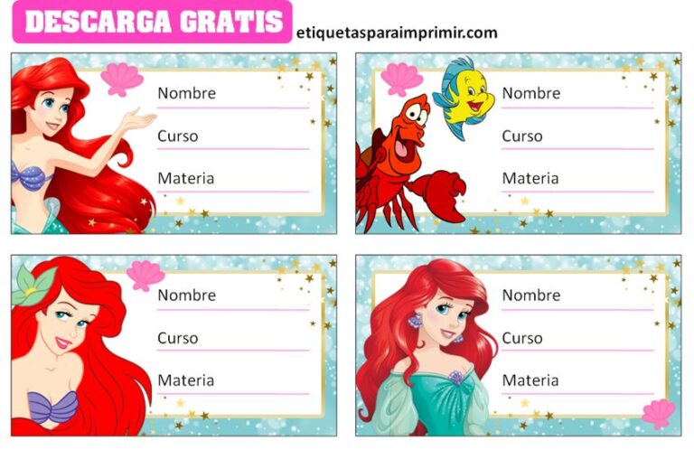 Etiquetas escolares de La Sirenita Etiquetas para imprimir