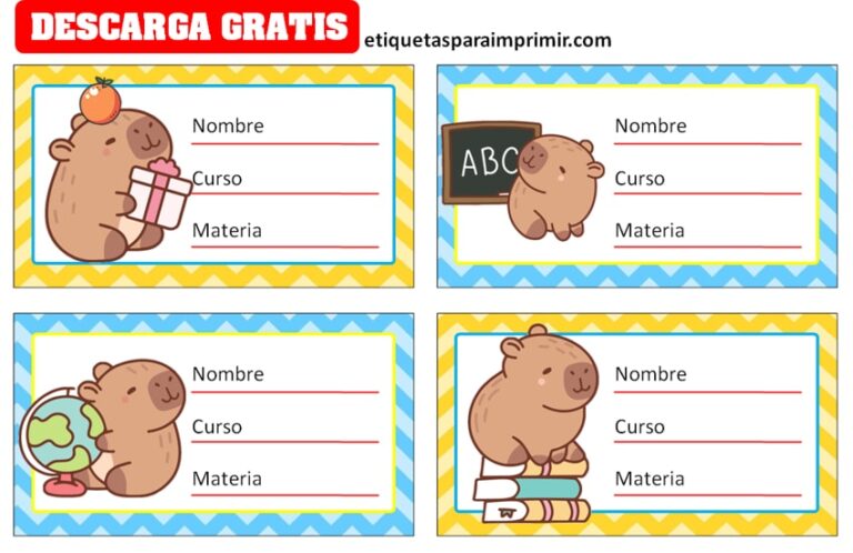 Etiquetas escolares de Capibara Etiquetas para imprimir
