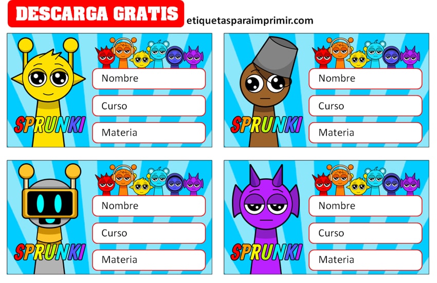 Sprunki Etiquetas escolares gratis